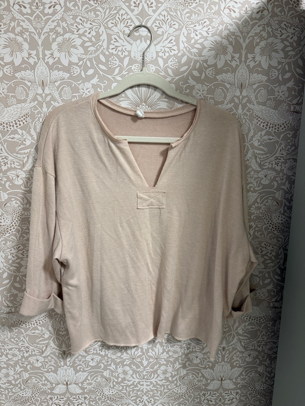 Wishlist Beige Relaxed V-Neck Long Sleeve Top